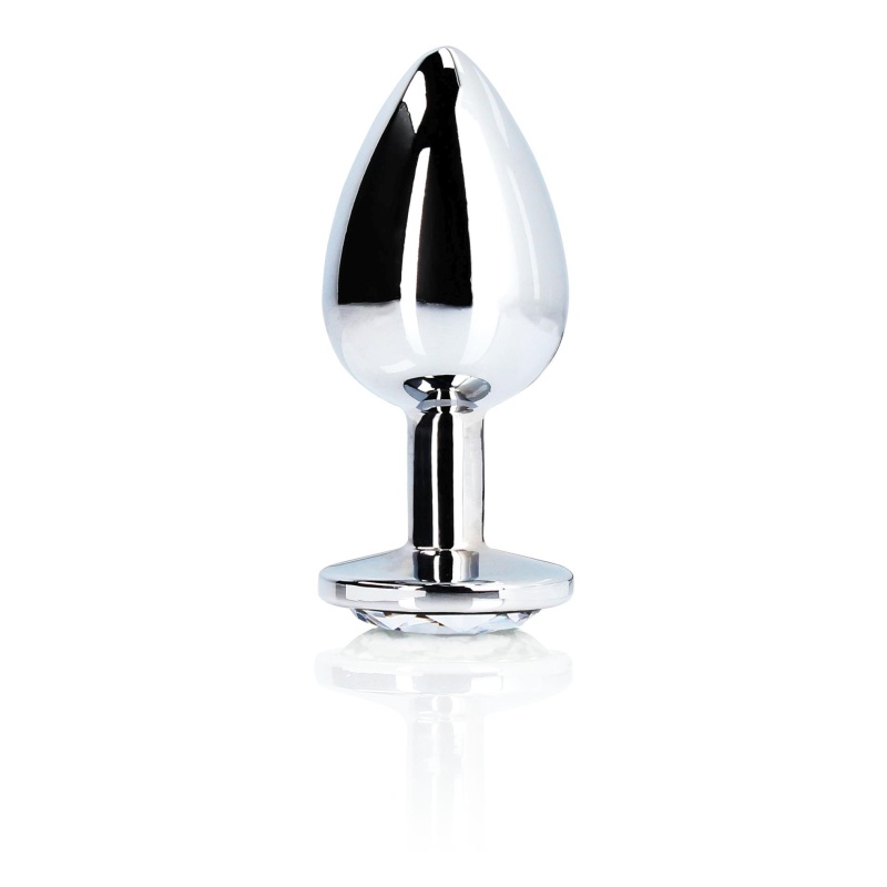 Zatyczka analna Round Gem Butt Plug Small - aluminium z kryształem akrylowym, średnica 2,7 cm - 7