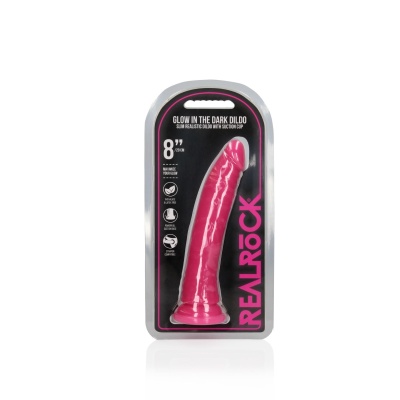 Slim Realistic Dildo with Suction Cup - Glow in the Dark - 8'' / 20 cm - 1 2