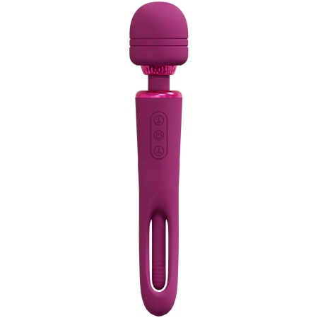 Wibrator dwustronny VIVE Kiku z trzepoczącym językiem i główką różdżki, 2 silniki, 25,2 cm - 2