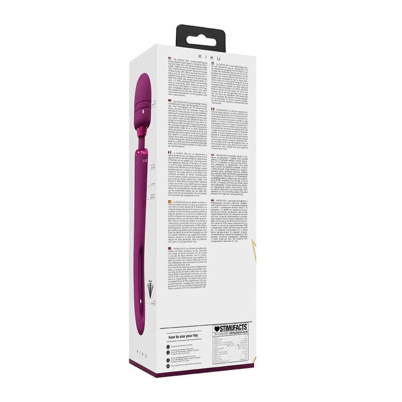 Wibrator dwustronny VIVE Kiku z trzepoczącym językiem i główką różdżki, 2 silniki, 25,2 cm - 4