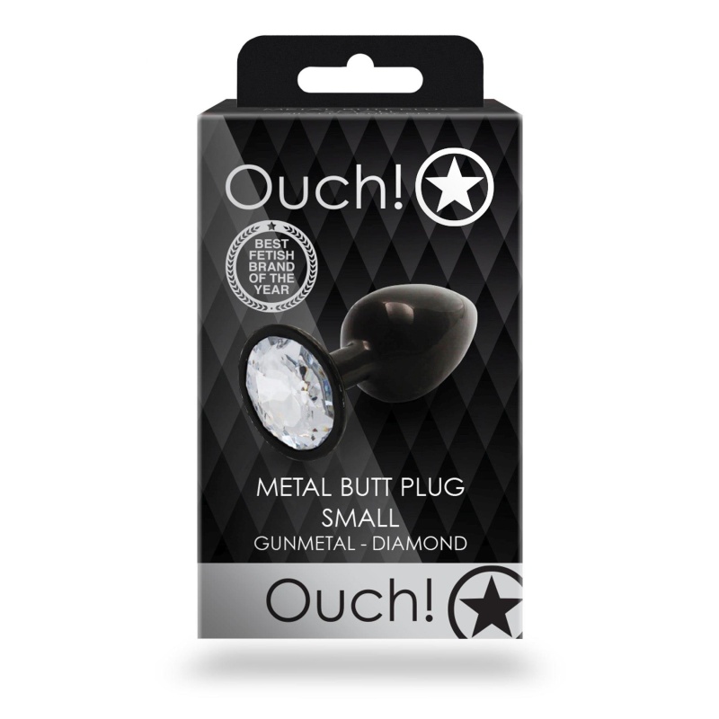 Zatyczka analna Round Gem Butt Plug Small - korpus aluminiowy z akrylowym klejnotem i rozszerzaną podstawą, średnica 2,7 cm, dłu - 2
