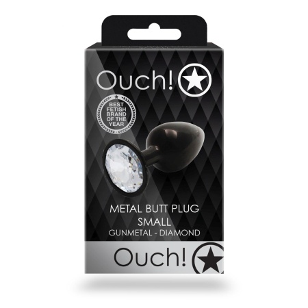 Zatyczka analna Round Gem Butt Plug Small - korpus aluminiowy z akrylowym klejnotem i rozszerzaną podstawą, średnica 2,7 cm, dłu - 2