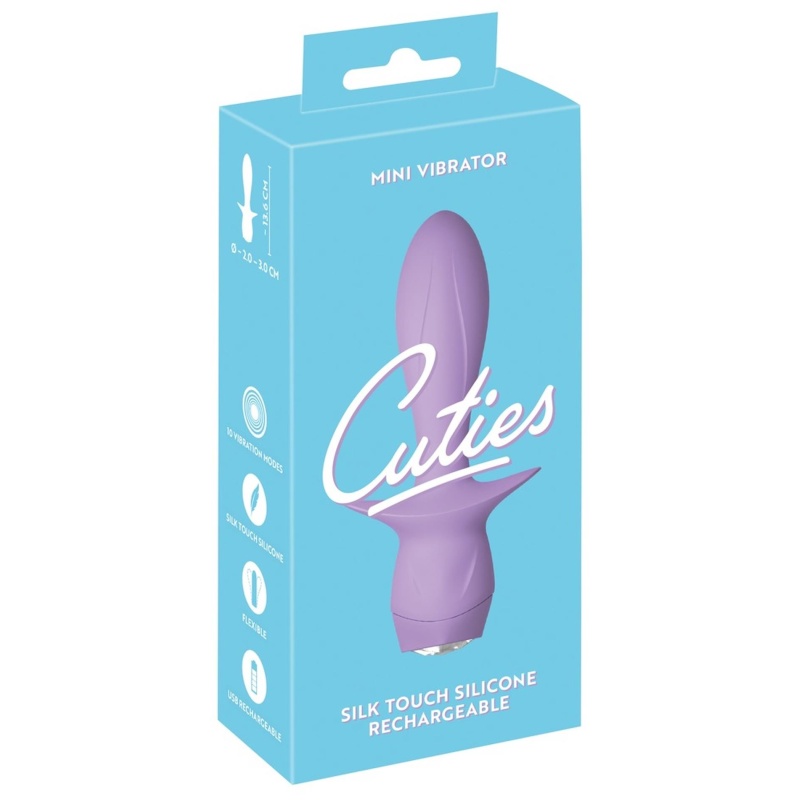 Mini wibrator Cuties Purple 4 z 10 trybami wibracji, ładowaniem przez USB i zatyczką analną, 13,6 cm - 1
