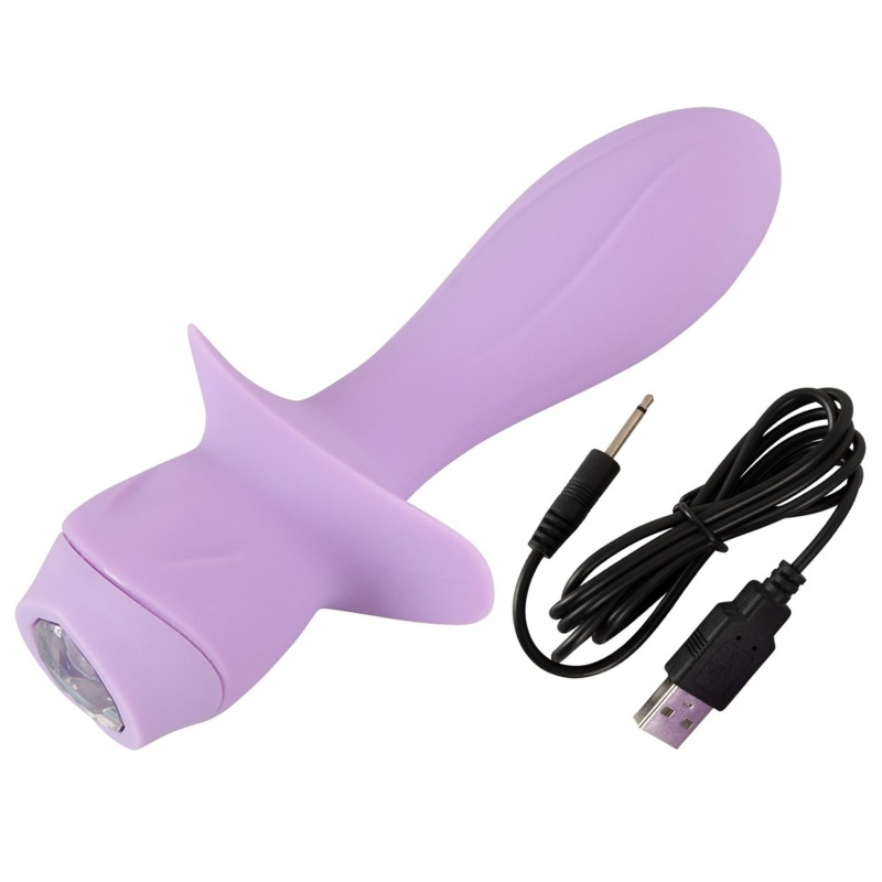 Mini wibrator Cuties Purple 4 z 10 trybami wibracji, ładowaniem przez USB i zatyczką analną, 13,6 cm - 10