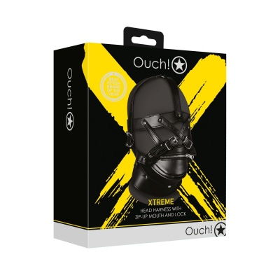 Head Harness with Zip-up Mouth and Lock - Black - 1 2