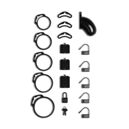 Klatka cnoty Lockdown Chastity Cage Mała - 5 pierścieni 4,5-6,5 cm, otwór na mocz, kłódka i plomby numerowane - 2
