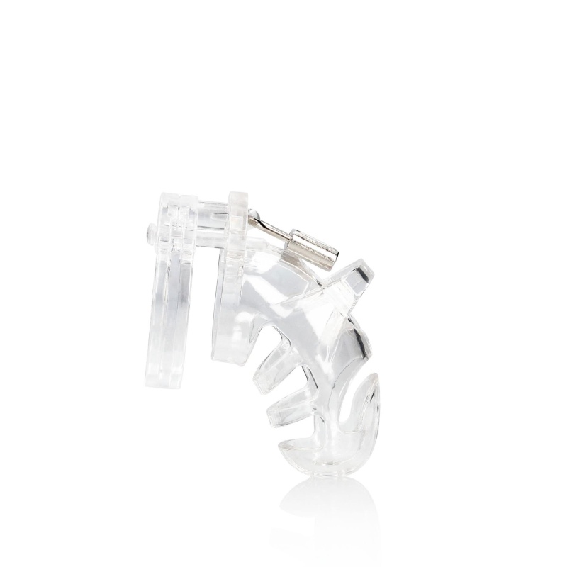 Klatka erekcyjna Model 25 - przezroczysty poliwęglan, regulowany pasek z kłódką, 9 cm - 1