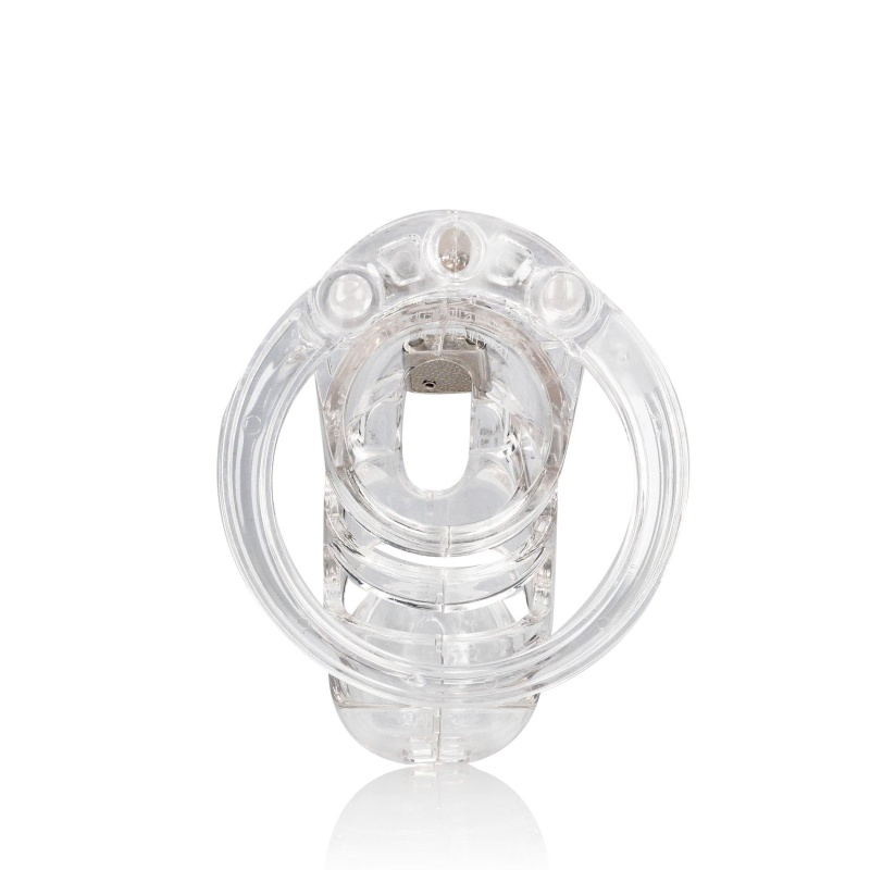 Klatka erekcyjna Model 25 - przezroczysty poliwęglan, regulowany pasek z kłódką, 9 cm - 2