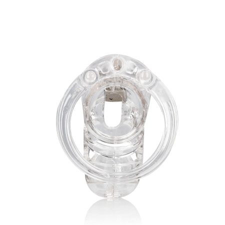 Klatka erekcyjna Model 25 - przezroczysty poliwęglan, regulowany pasek z kłódką, 9 cm - 2