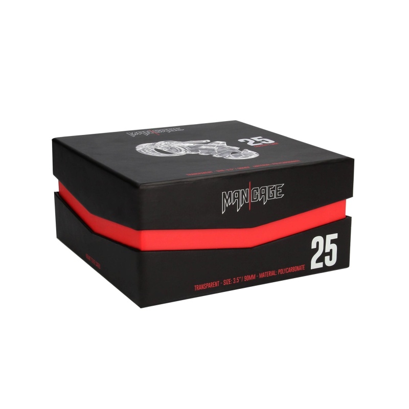 Klatka erekcyjna Model 25 - przezroczysty poliwęglan, regulowany pasek z kłódką, 9 cm - 5