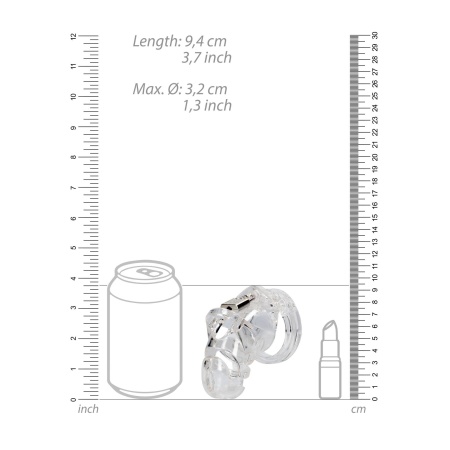 Klatka erekcyjna Model 25 - przezroczysty poliwęglan, regulowany pasek z kłódką, 9 cm - 6