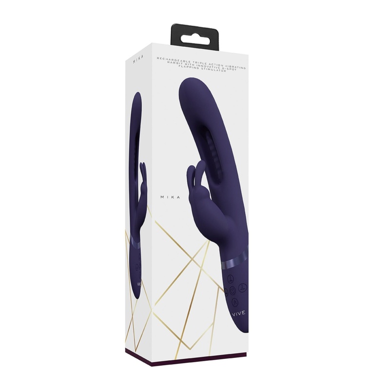 Wibrator Mika Triple Rabbit z funkcją G-Spot Flapping - 3 silniki F1 (10 trybów każdy), silikon medyczny, 22,9 cm, fioletowy - 2
