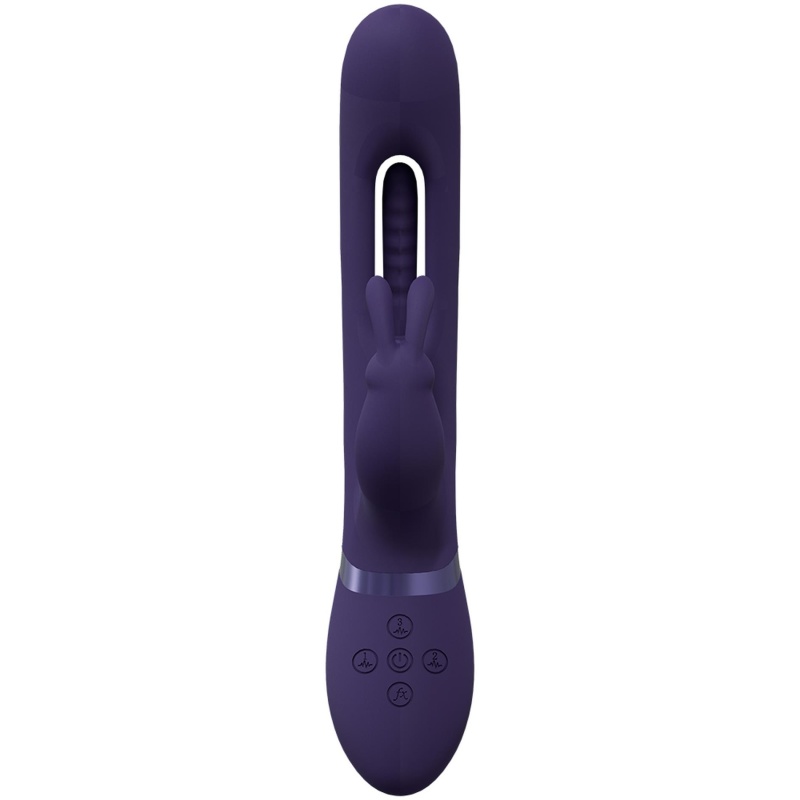 Wibrator Mika Triple Rabbit z funkcją G-Spot Flapping - 3 silniki F1 (10 trybów każdy), silikon medyczny, 22,9 cm, fioletowy - 5
