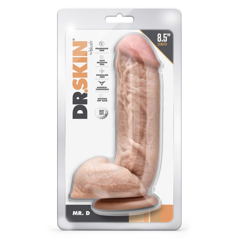 Dildo realistyczne z jądrami Mr. D - przyssawka i uprząż, 21,6 cm - 1