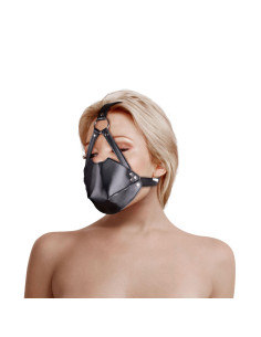 Head Harness with Mouth Cover and Solid Ball Gag - Black