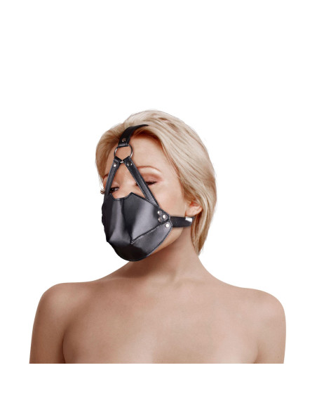 Head Harness with Mouth Cover and Solid Ball Gag - Black