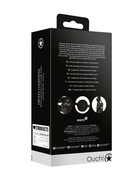 Head Harness with Mouth Cover and Solid Ball Gag - Black