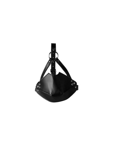 Head Harness with Mouth Cover and Solid Ball Gag - Black