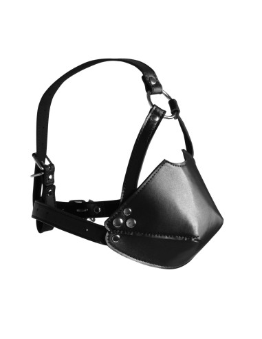 Head Harness with Mouth Cover and Solid Ball Gag - Black