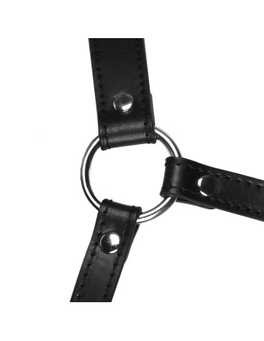 Head Harness with Mouth Cover and Solid Ball Gag - Black