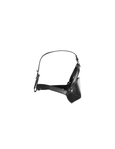 Head Harness with Mouth Cover and Solid Ball Gag - Black