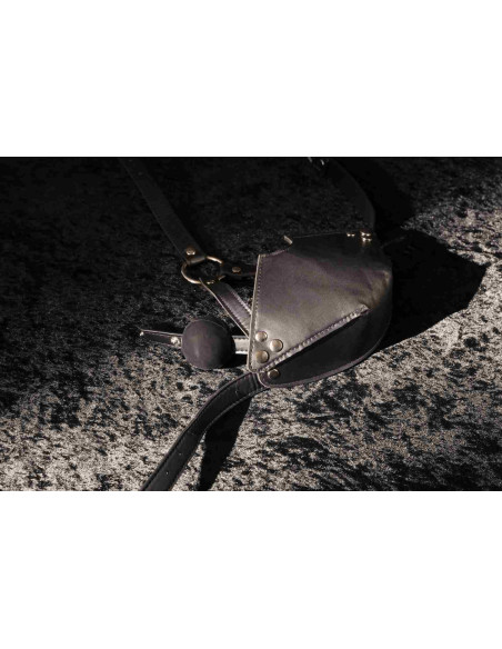 Head Harness with Mouth Cover and Solid Ball Gag - Black