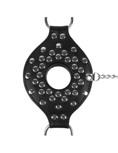 Open Mouth Gag Head Harness with Plug Stopper - Black