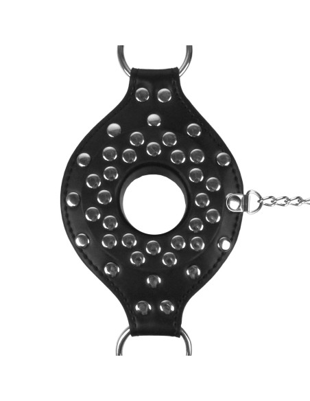 Open Mouth Gag Head Harness with Plug Stopper - Black