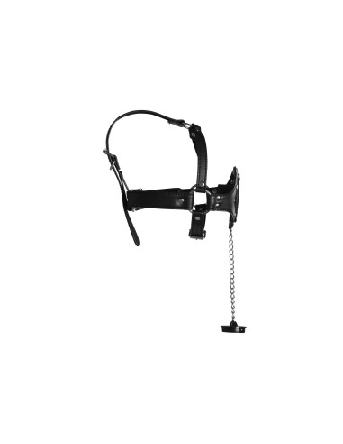 Open Mouth Gag Head Harness with Plug Stopper - Black