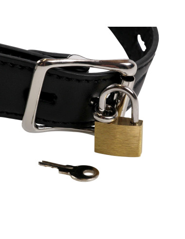 Open Mouth Gag Head Harness with Plug Stopper - Black