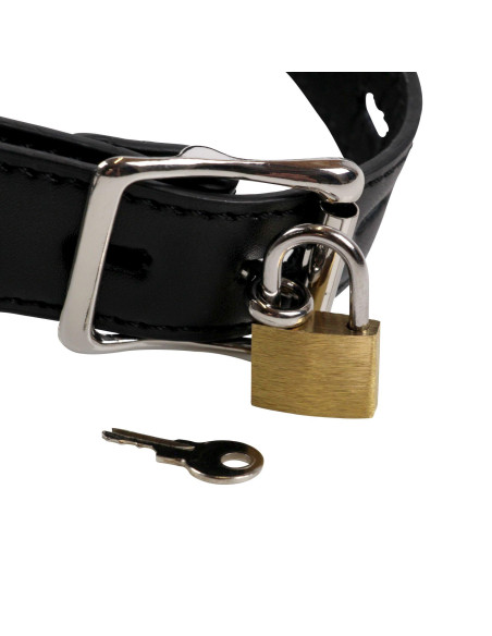 Open Mouth Gag Head Harness with Plug Stopper - Black