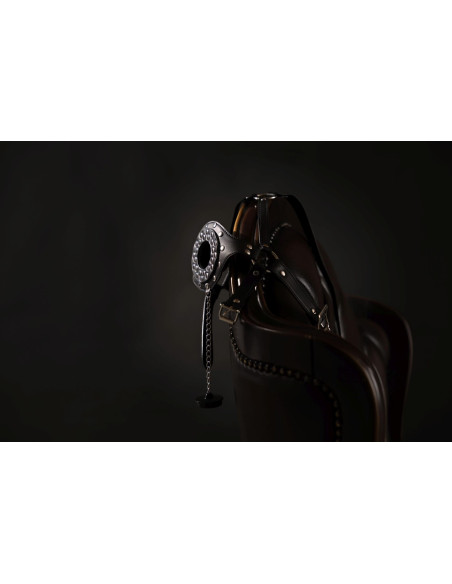 Open Mouth Gag Head Harness with Plug Stopper - Black