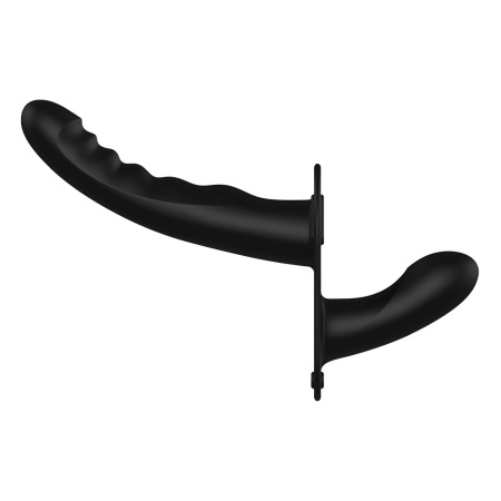 Dual Silicone Ribbed Strap-On - podwójny, silikonowy, regulowany, czarny, 15,5 cm - 1