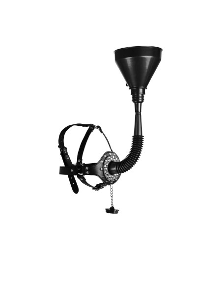 Open Mouth Gag Head Harness with Funnel - Black