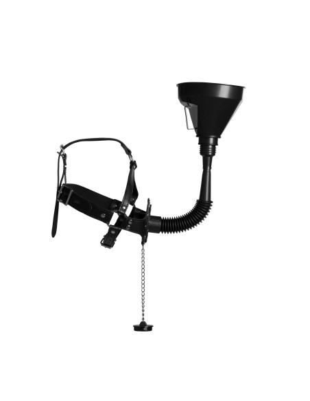 Open Mouth Gag Head Harness with Funnel - Black