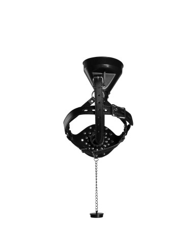 Open Mouth Gag Head Harness with Funnel - Black