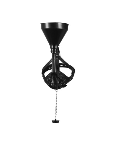 Open Mouth Gag Head Harness with Funnel - Black