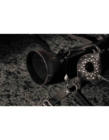Open Mouth Gag Head Harness with Funnel - Black