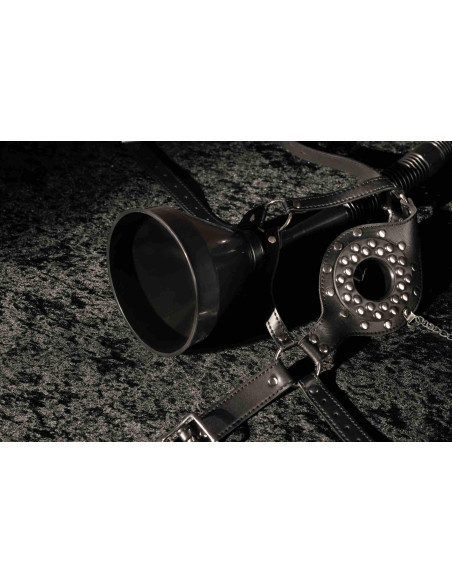 Open Mouth Gag Head Harness with Funnel - Black