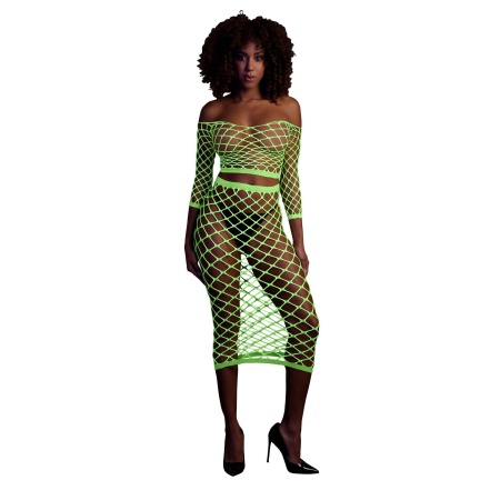 Long Sleeve Crop Top and Long Skirt - Green - 1