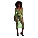 Long Sleeve Crop Top and Long Skirt - Green - 1