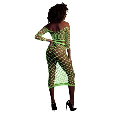 Long Sleeve Crop Top and Long Skirt - Green - 1 2