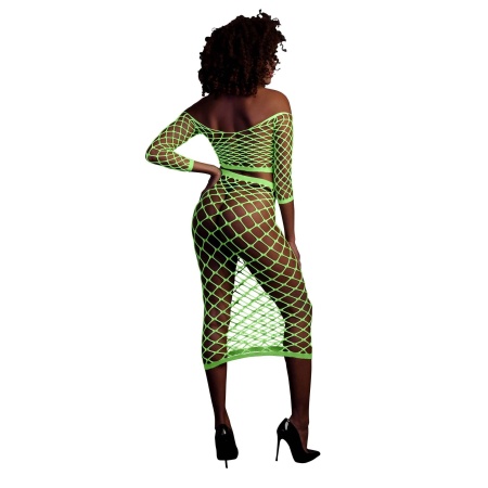 Long Sleeve Crop Top and Long Skirt - Green - 2