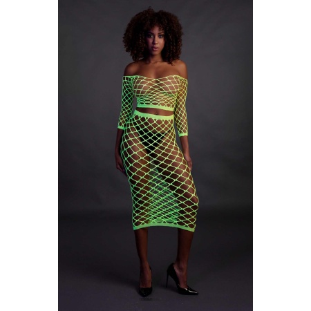 Long Sleeve Crop Top and Long Skirt - Green - 4