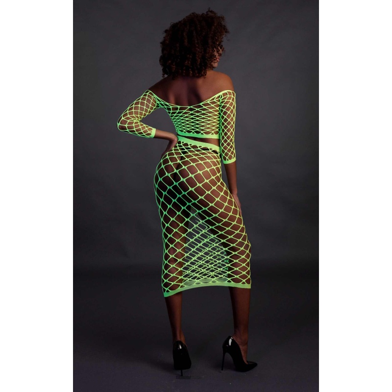 Long Sleeve Crop Top and Long Skirt - Green - 5