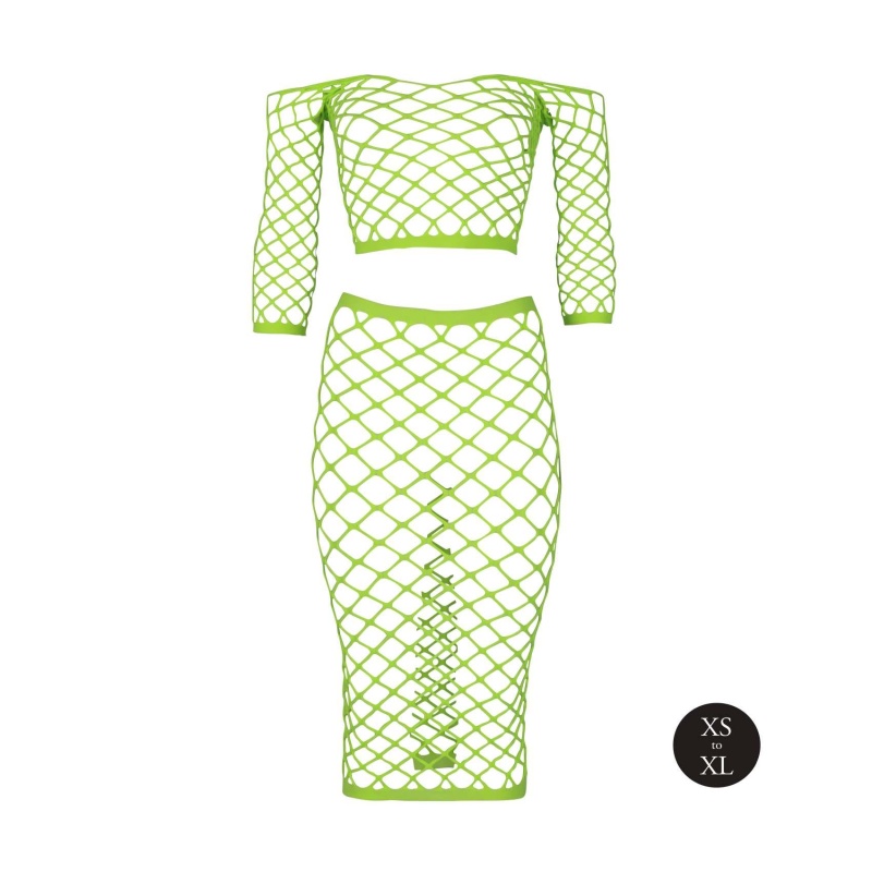 Long Sleeve Crop Top and Long Skirt - Green - 6