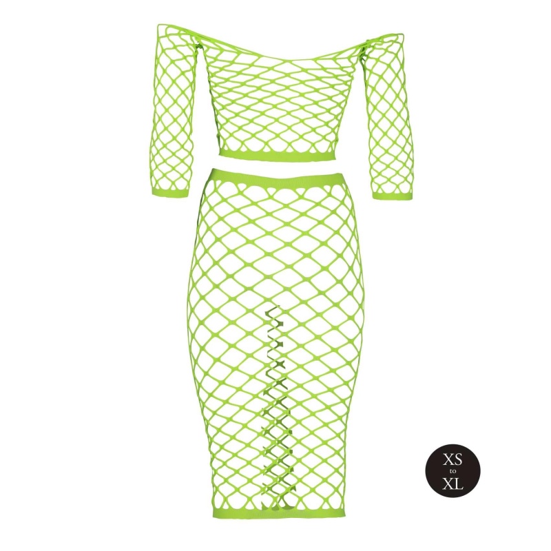 Long Sleeve Crop Top and Long Skirt - Green - 7