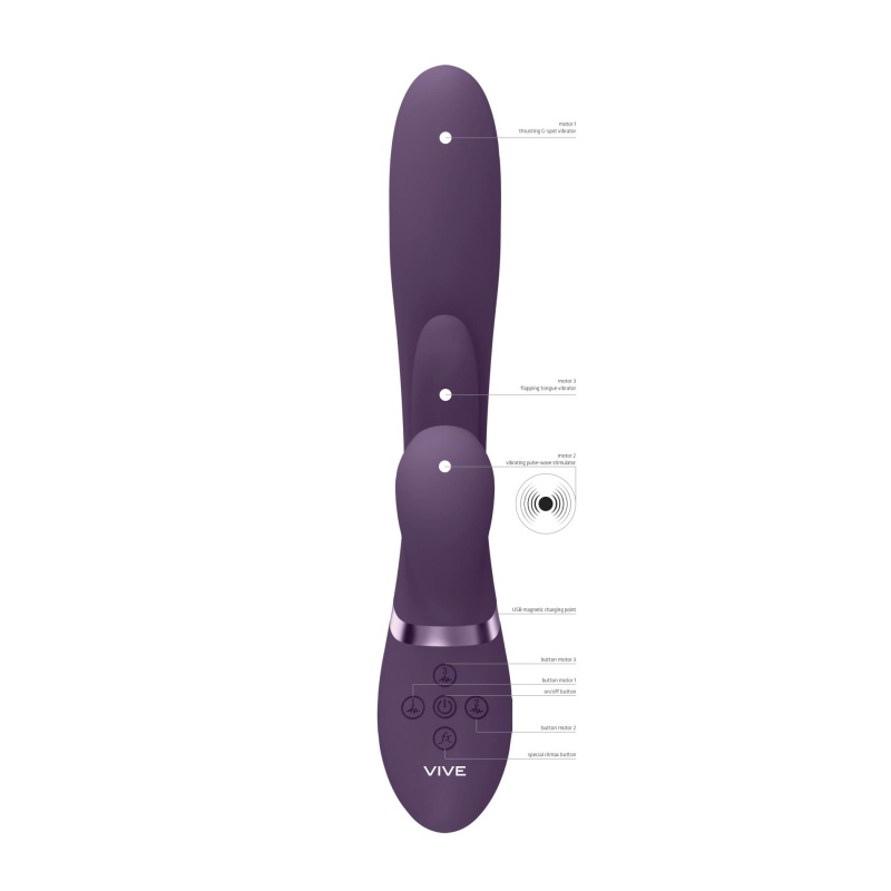 Wibrator wielofunkcyjny Vive Kura z trzema silnikami NG F1, stymulacją punktu G i łechtaczki, 24,9 cm - 8