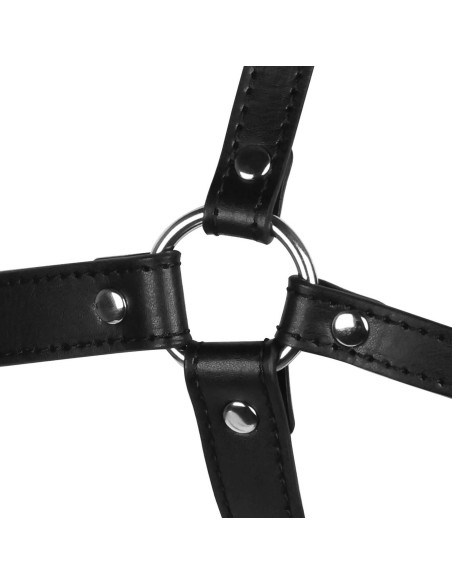 Blindfolded Head Harness with Solid Ball Gag - Black