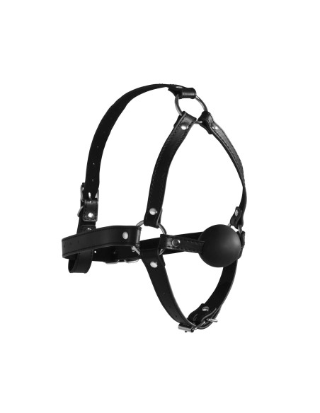 Head Harness with Solid Ball Gag - Black